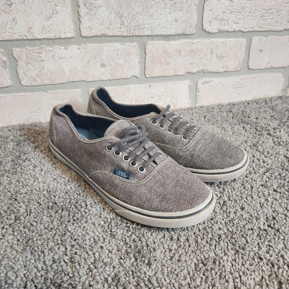 Vans Gray White Herringbone Design Unisex Mens 5.5 /Womens 7